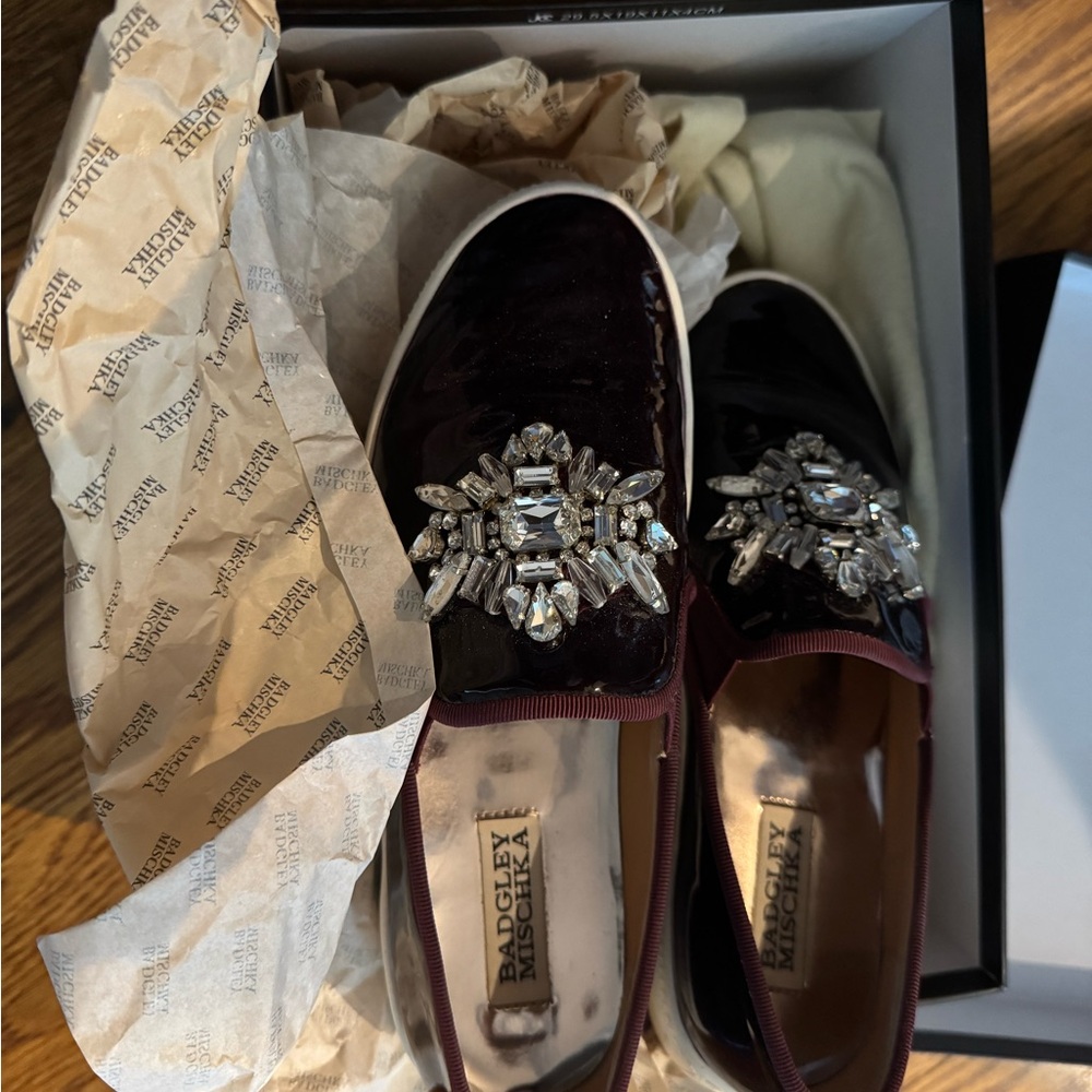 Badgley Mischka Patent Embellished Flats - Dark Red